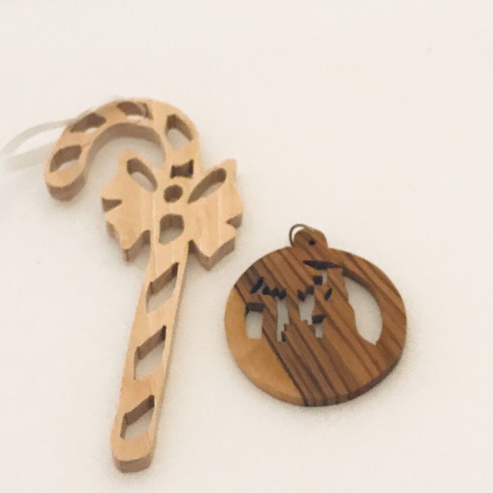 #2888 Wood candy cane and desert scene Christmas ornament  5 X 2